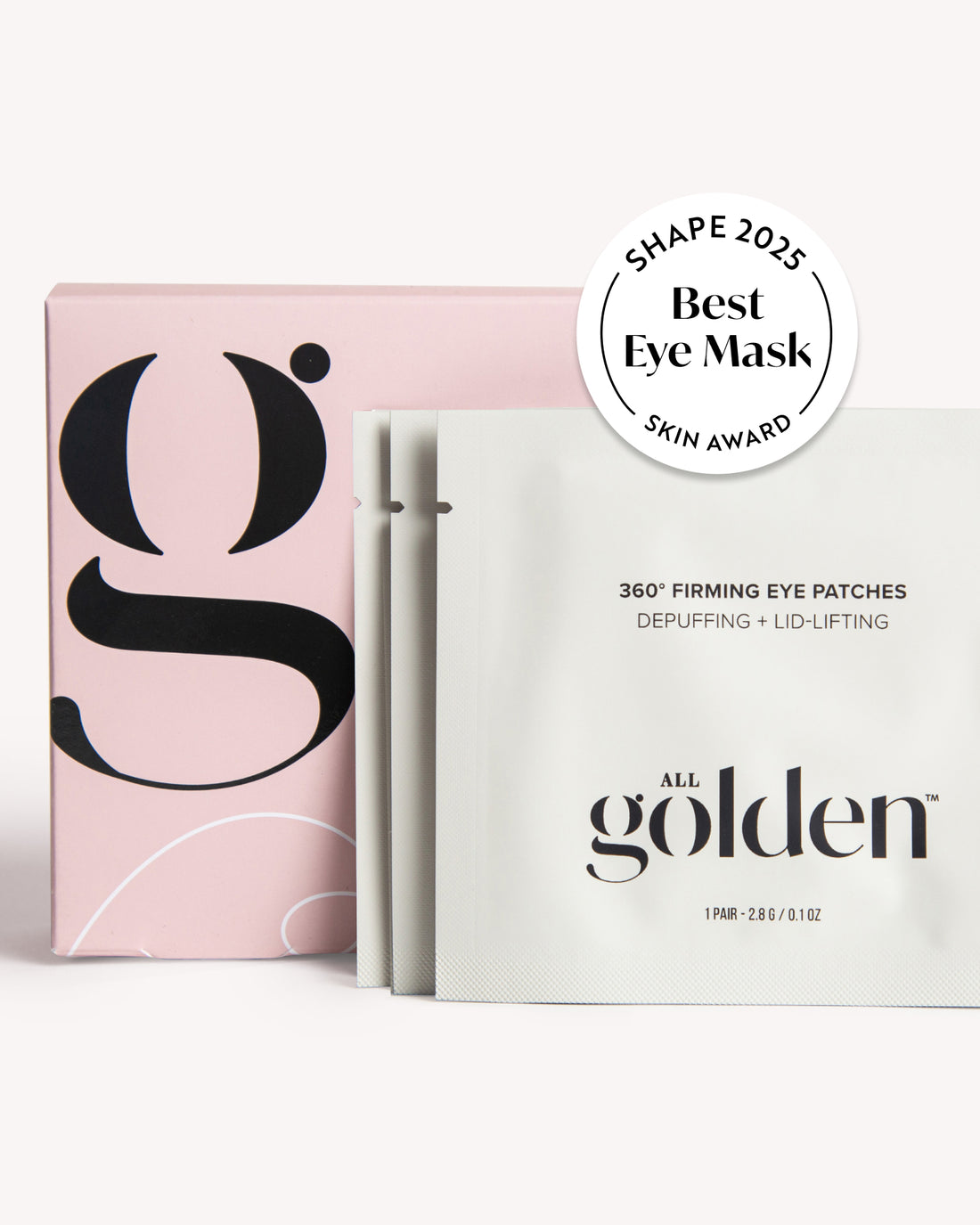 All Golden Shape 2025 Best Eye Mask Skin Award packaging, featuring a pink box with a large black letter &