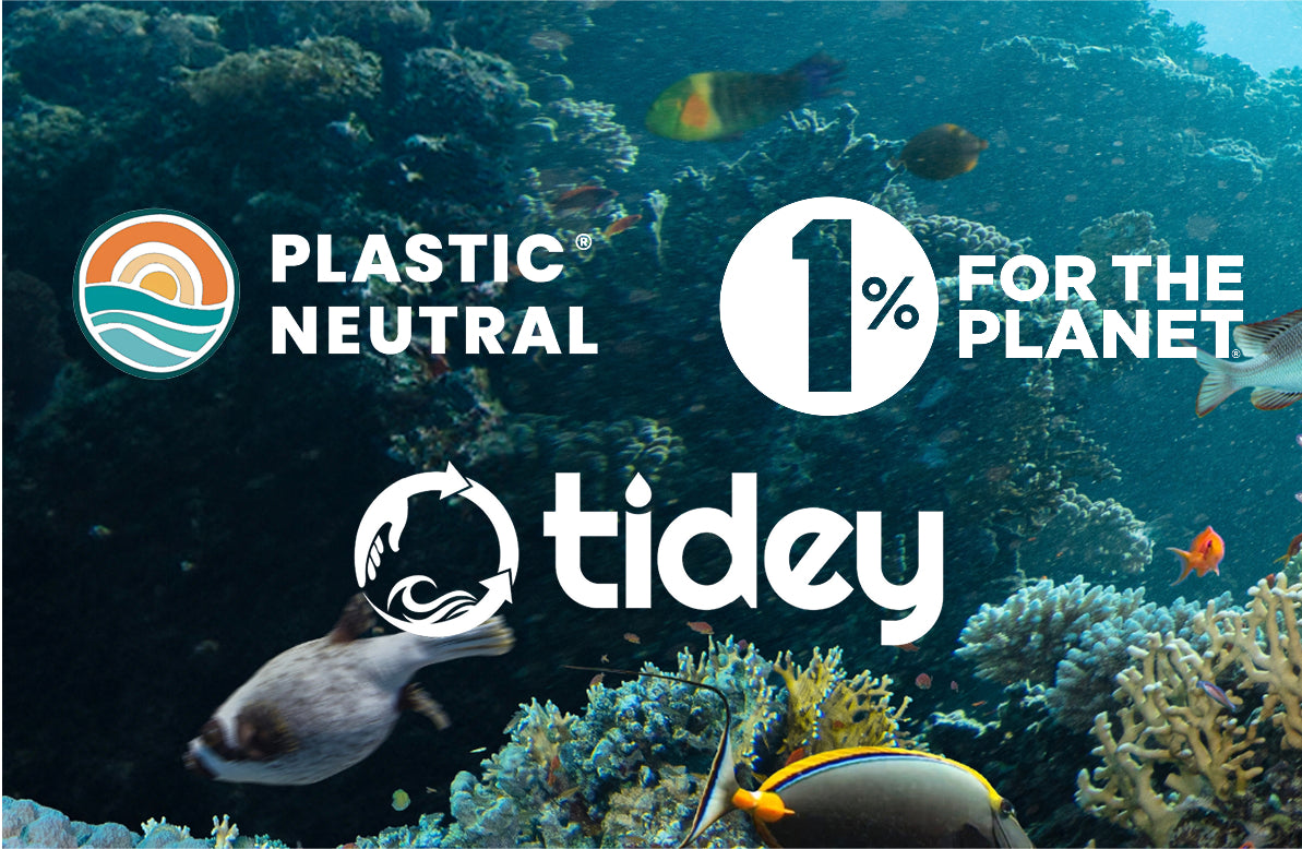 Plastic neutral, 1% for the planet, tidey oceans